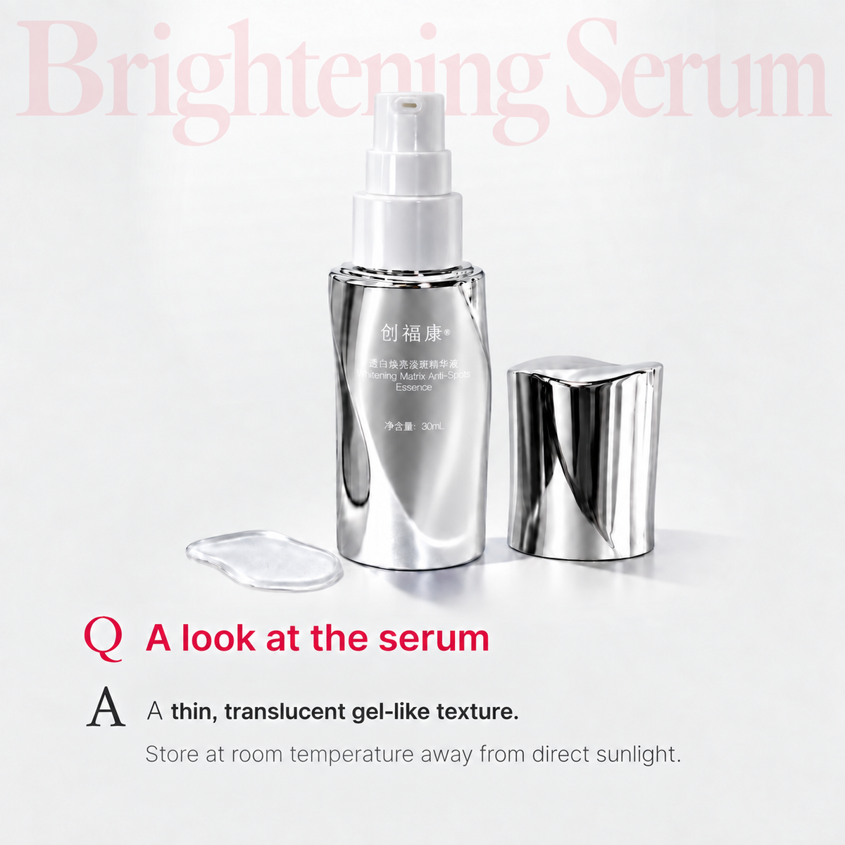 Whitening Matrix Anti-Spots Essence — White pump,opaque silver cap and essence texture