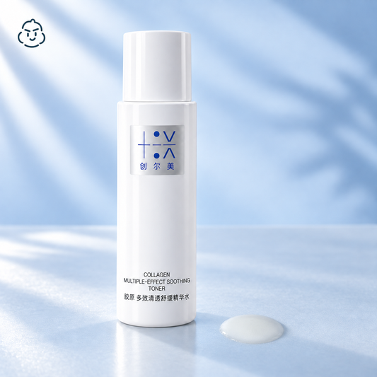Trauemy A06 white 120 mL inner toner bottle beside a small milky liquid pool