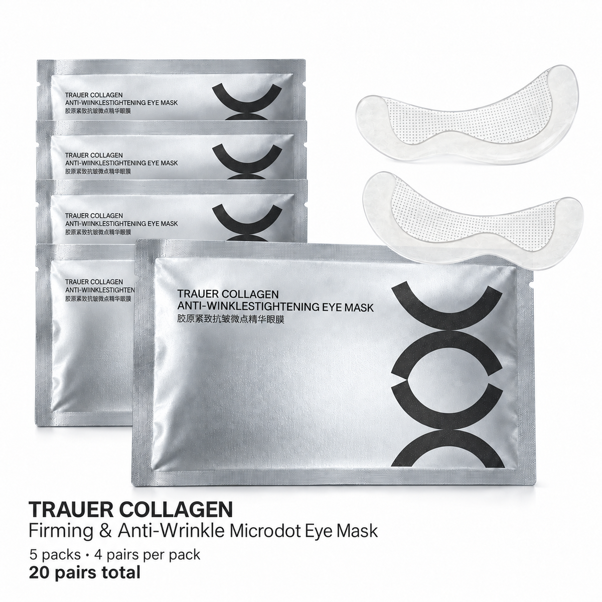 Five packs of microdot eye masks, four pairs per pack, twenty pairs total